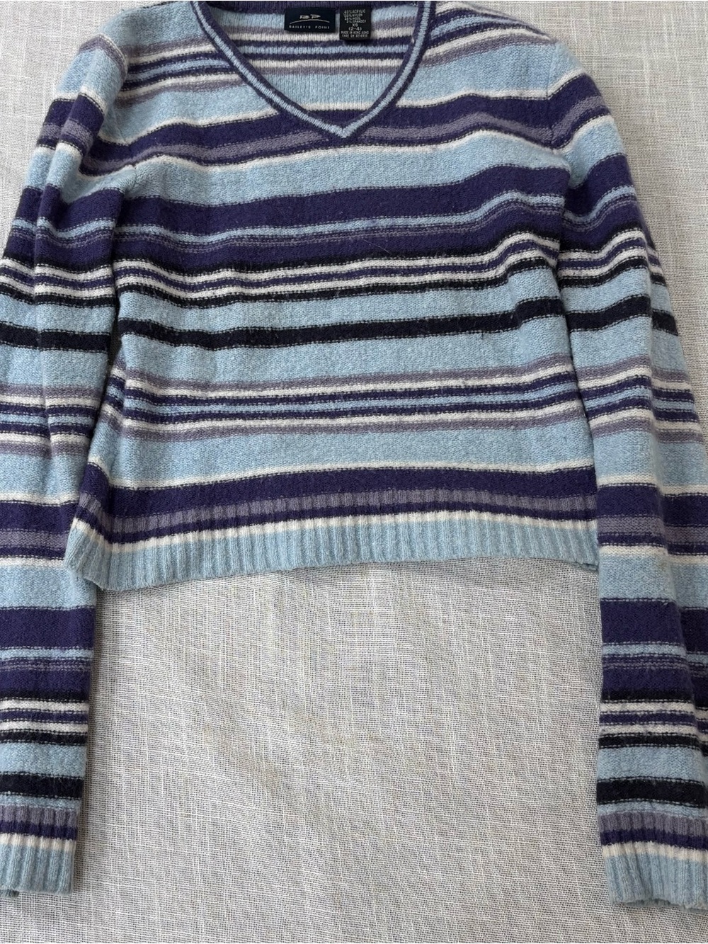 Striped V-Neck Sweater in Light Blue and Navy